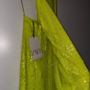 Neon Green Sequin Zara Dress Sz M
